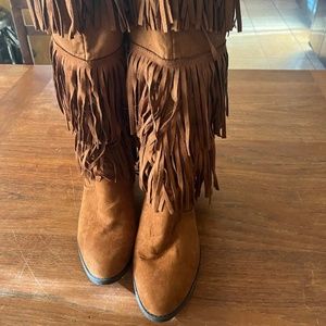 Knee High Fringe Boots